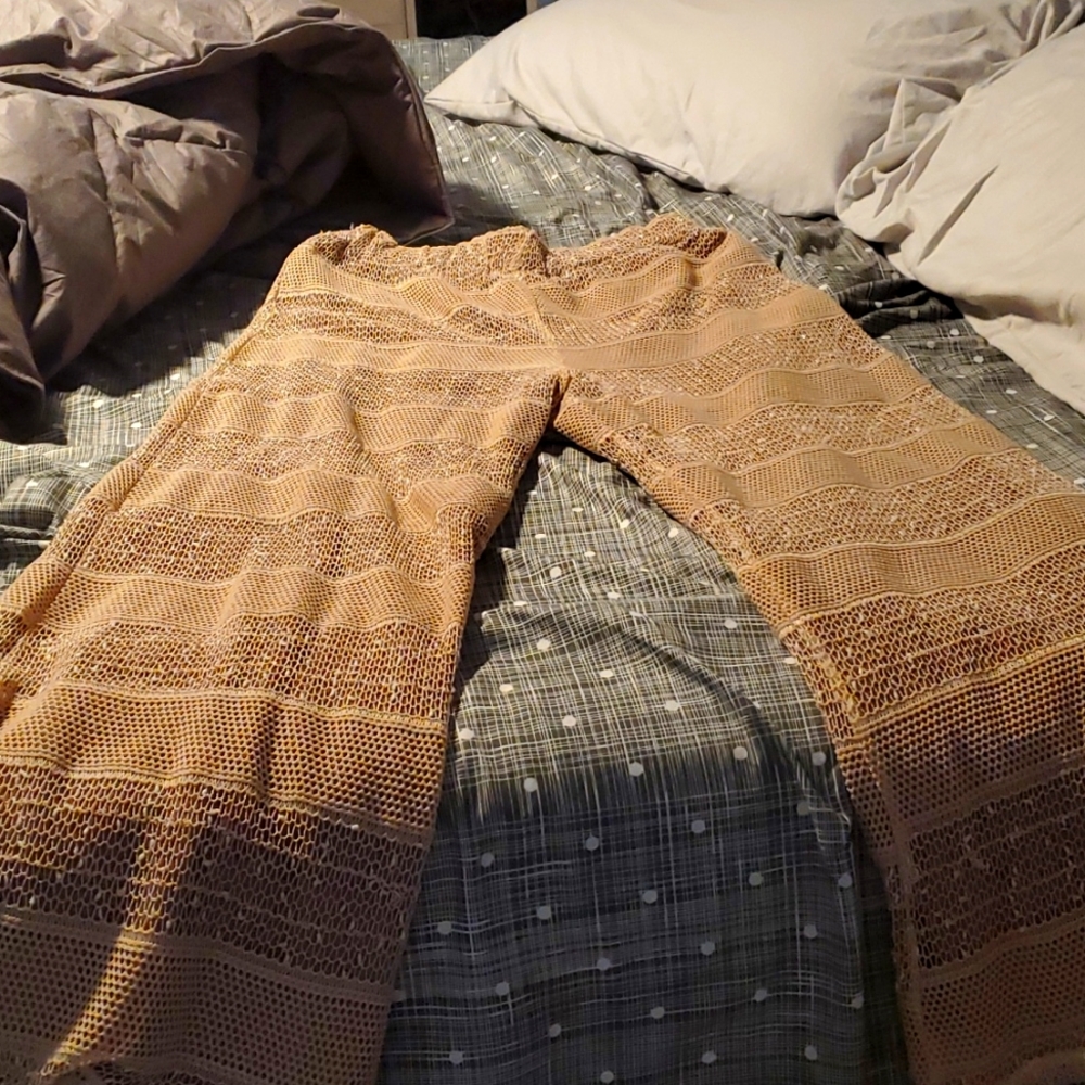 Rye wide leg sparkly pants with sheer outer lining and brown inner lining